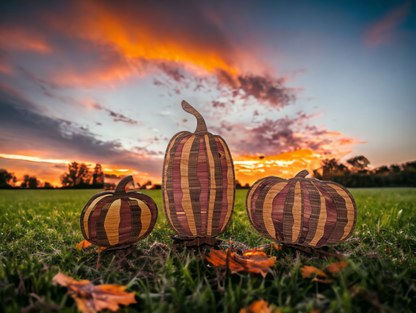 Set of 3 Woodgrain Pumpkins