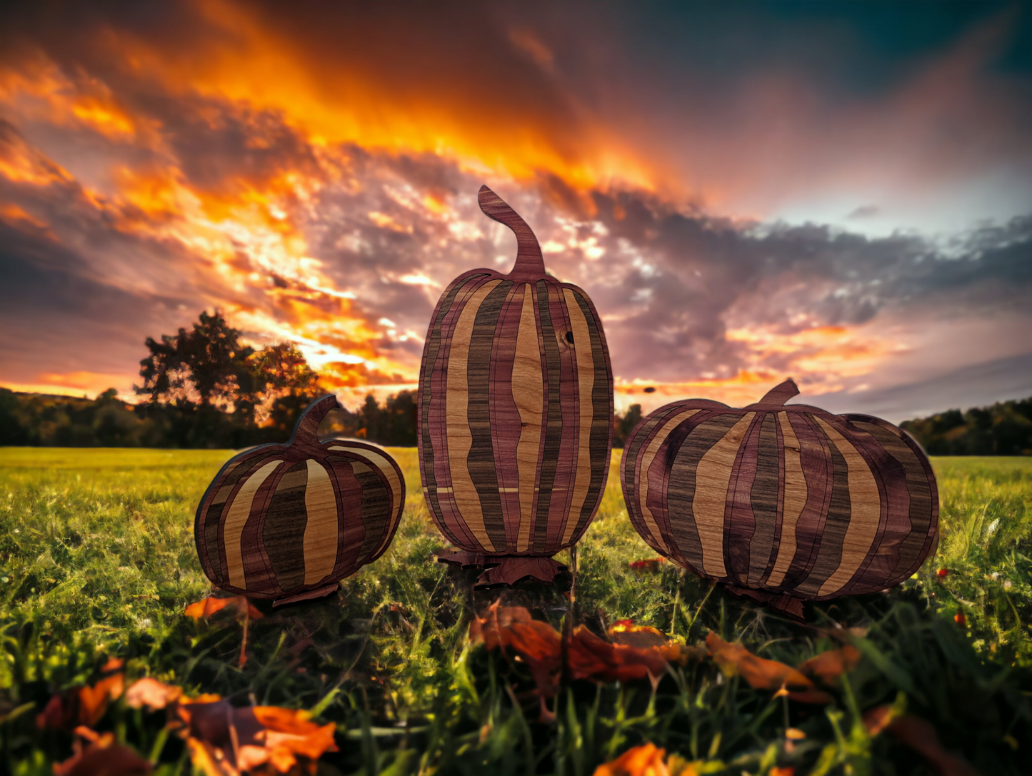 Set of 3 Woodgrain Pumpkins