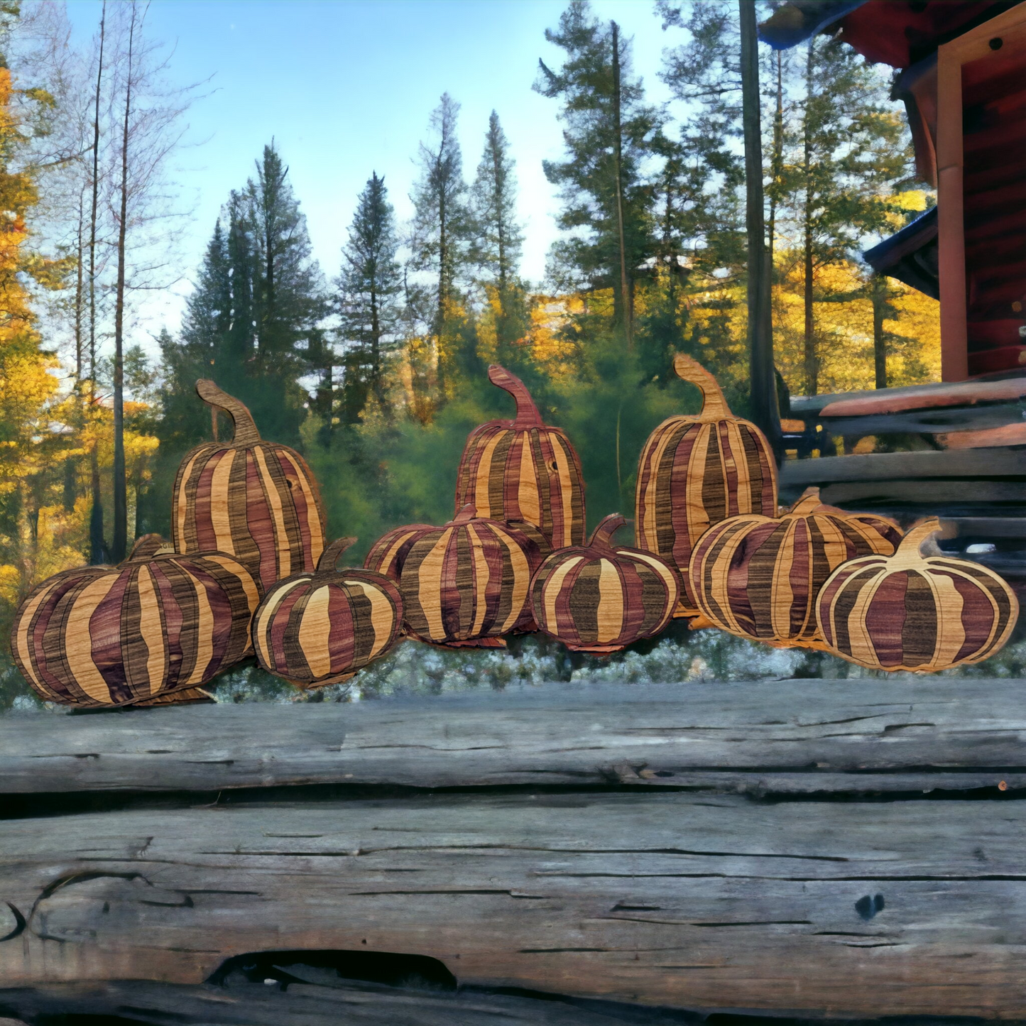 Set of 3 Woodgrain Pumpkins