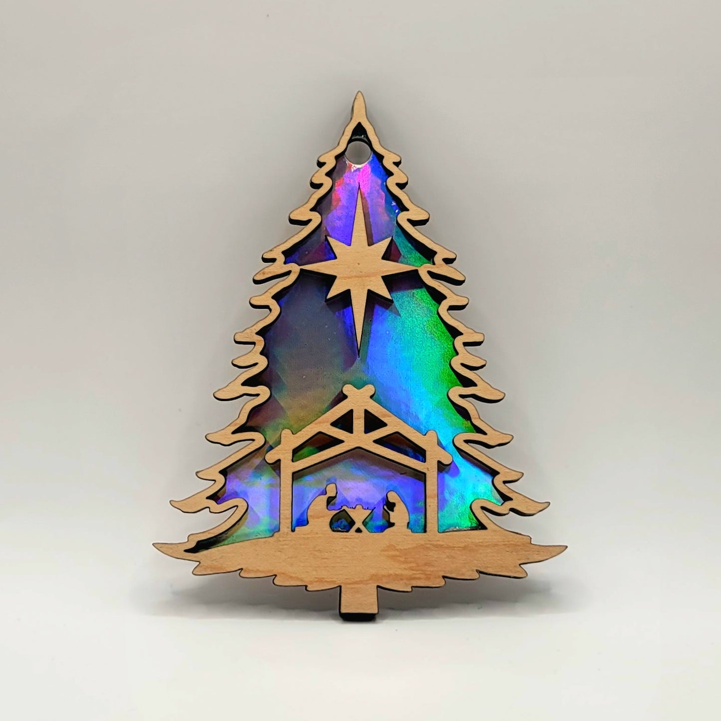 Christmas Tree Nativity Ornament - Maple & Silver Aura HOLOboard