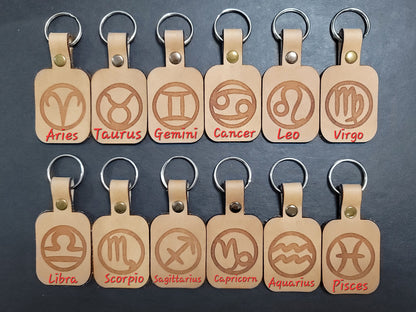 Leather Astrological Symbol Keychain