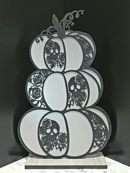 Skull & Roses 3-tiered Pumpkin Halloween Decor