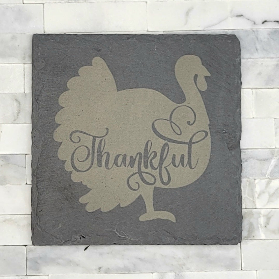 Slate Thanksgiving-Themed Coasters